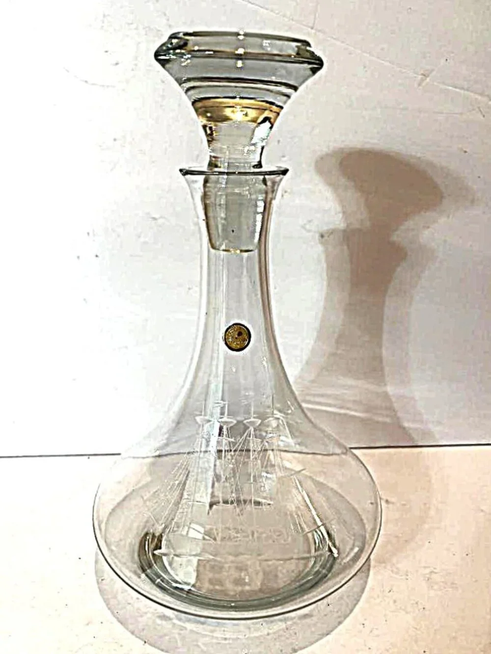 Large Vintage 1970s Toscany Leonard Crystal Ship Decanter w/Stopper - Romania